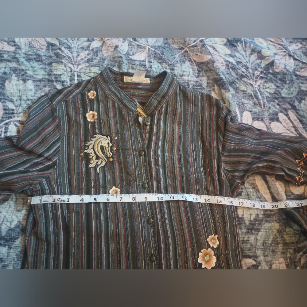 Patch 22 Y2K Indie Button Up Top Juniors L Horse Stud Artsy Boho Hippie Eclectic - Picture 11 of 11